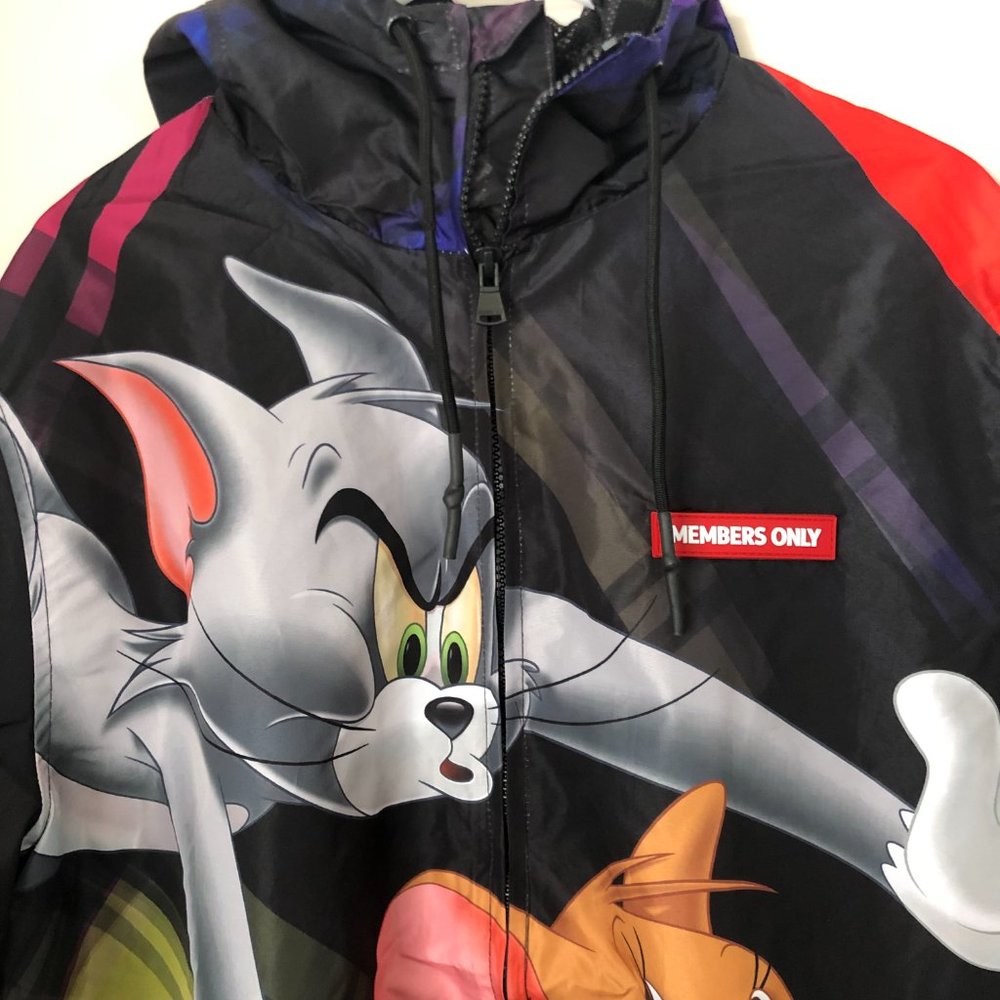 Members Only MW090421-BLK Mens Large Tom and Jerry Hooded Full Zip Windbreaker - Picture 11 of 12